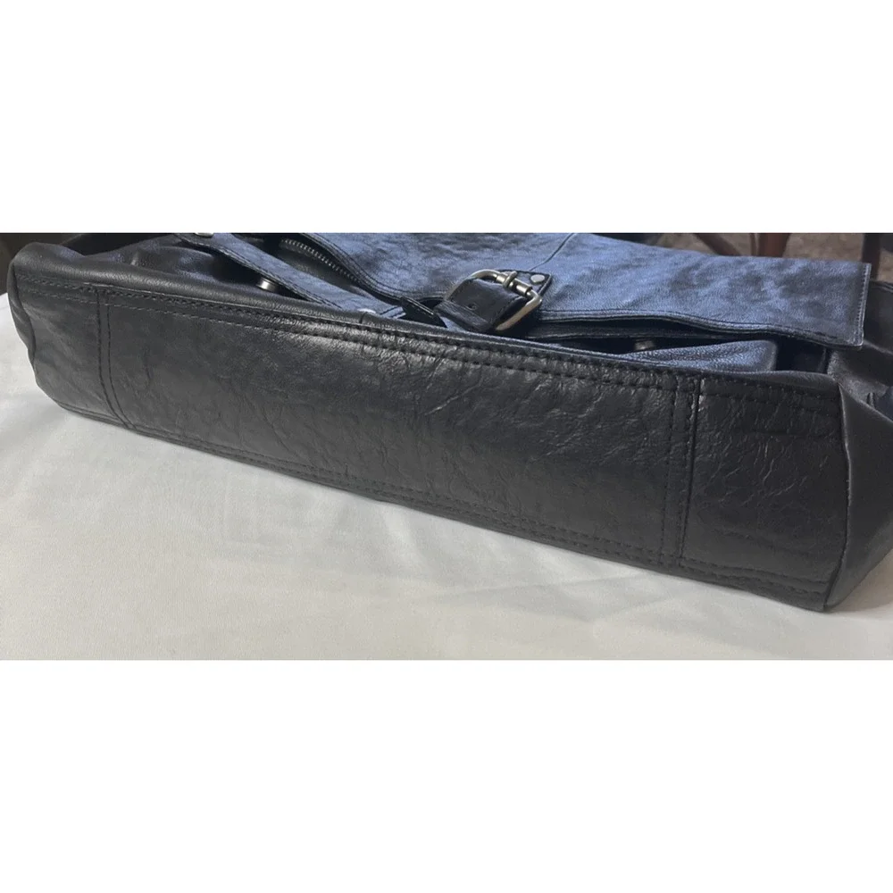 Fossil Black Leather Messenger Laptop Crossbody Shoulder Bag
